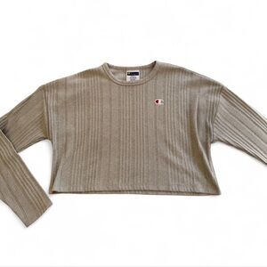 NWOT Champion Ribbed Cropped Long Sleeve Tee grey Size Small